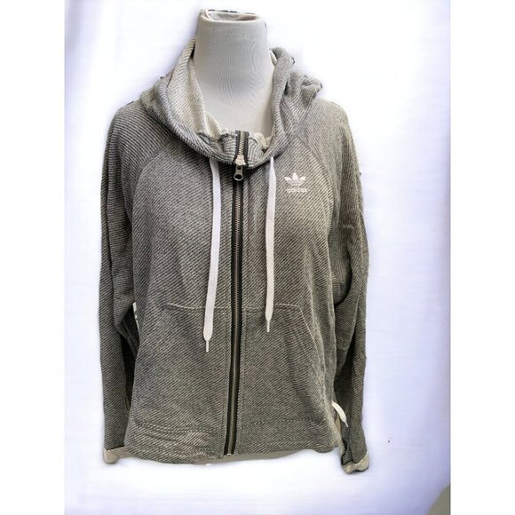 Adidas long sleeve zip front hooded jacket pockets gray oversized ladies NEW XS - Picture 7 of 8